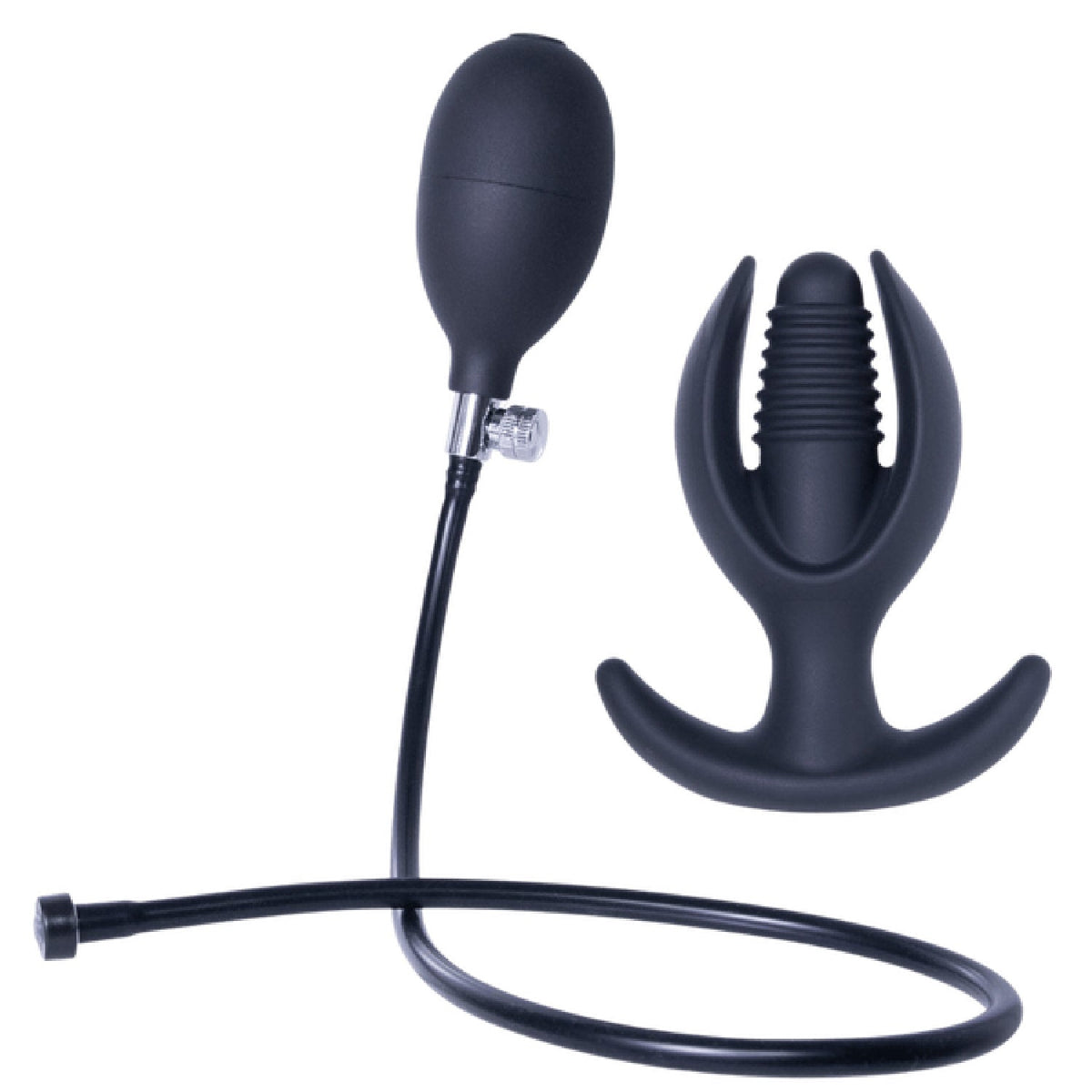 Inflatable Silicone Anal Plug With Plug (Black)