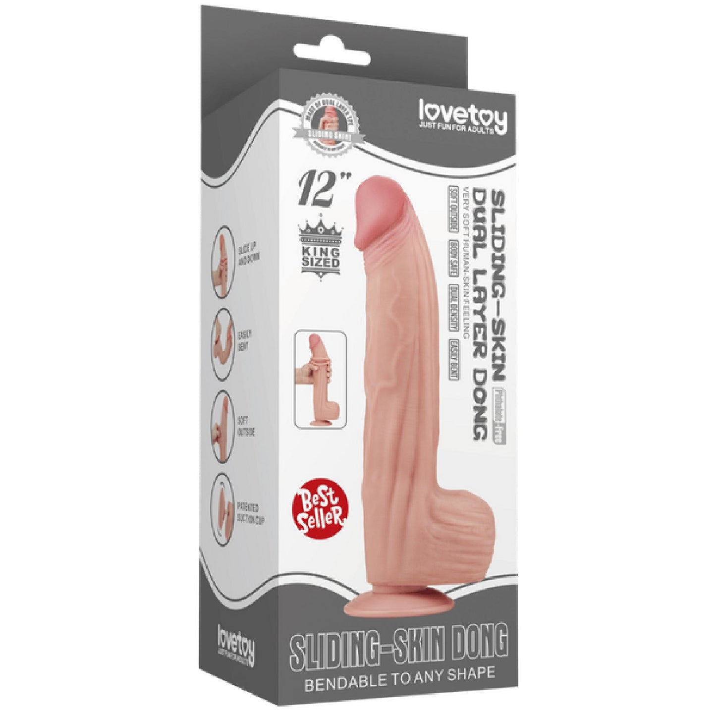 12'' King Sized Sliding Skin Dual Layer Dong (Flesh)