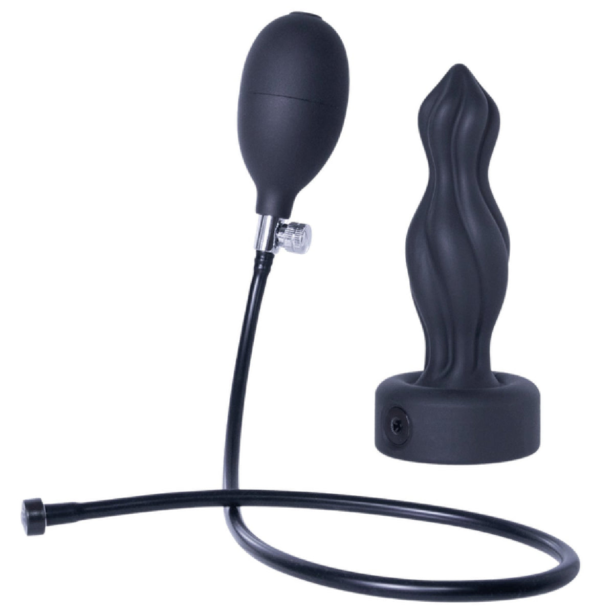 Inflatable Silicone Anal Plug With Plug (Black)