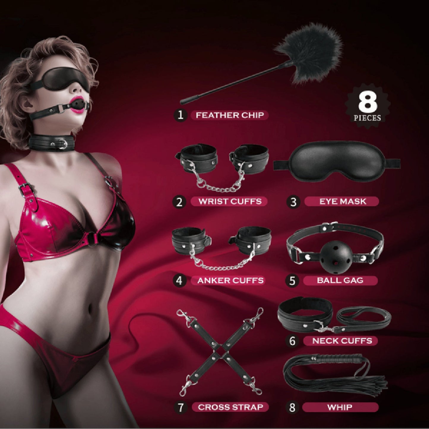 8-Piece BDSM Kit (Black)