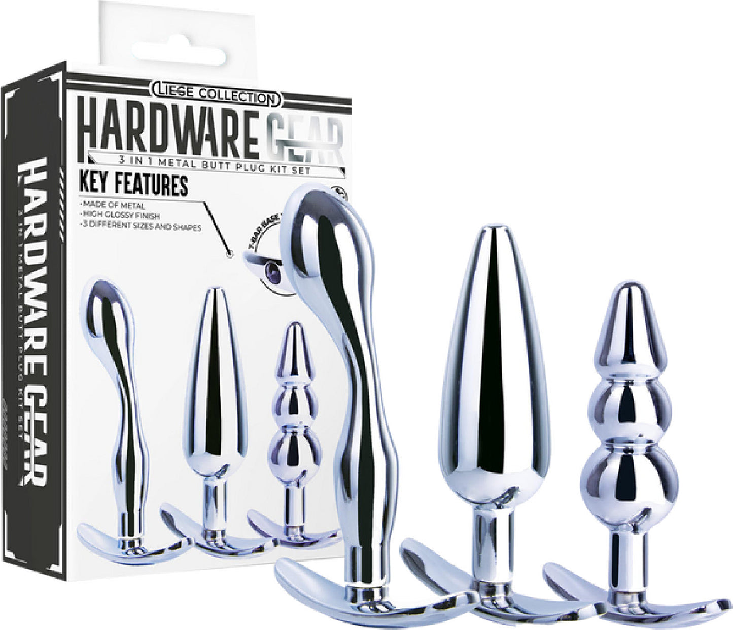 3 in 1 Metal Butt Plug Kit Set (Chrome)