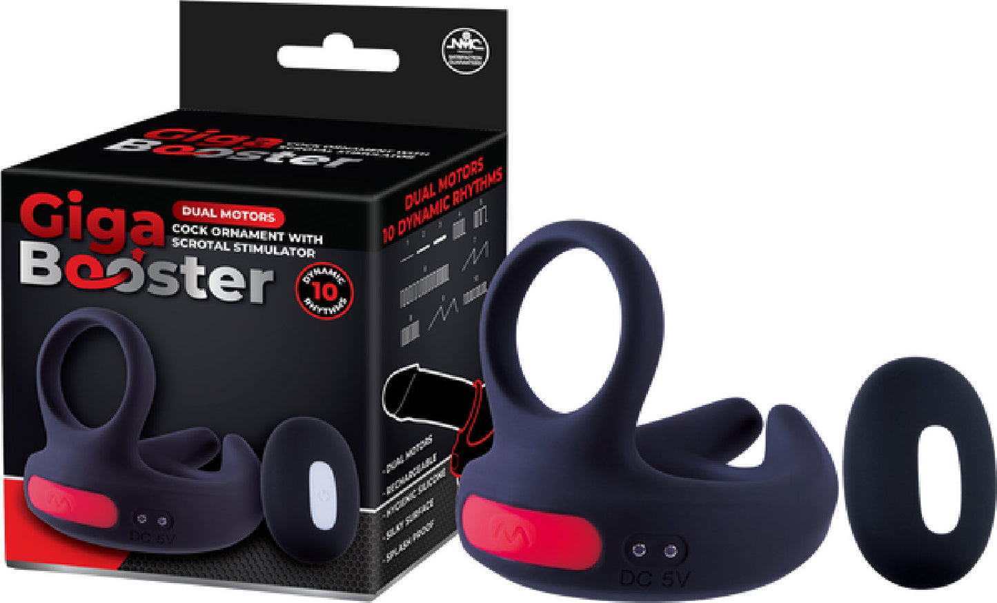 Dual Motor Cock Ornament with Scrotal Stimulator (Black)