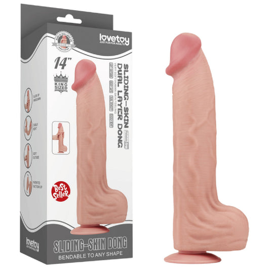 14'' King Sized Sliding Skin Dual Layer Dong (Flesh)