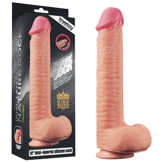 12" Dual Layered Platinum Silicone Cock (Flesh)